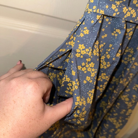 NWT Toad&Co Blue grey and Yellow Floral button front tie waist Mini Dress M - Picture 10 of 10